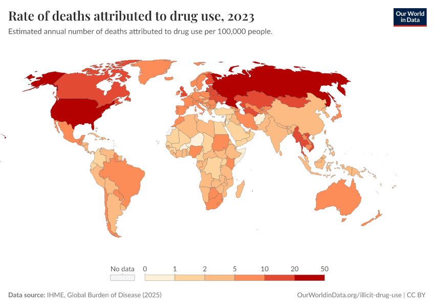 A thumbnail of the "Rate of deaths attributed to drug use" chart