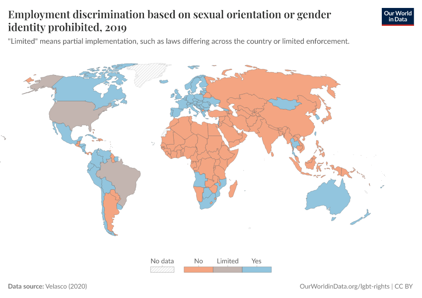 A thumbnail of the "Employment discrimination based on sexual orientation or gender identity prohibited" chart